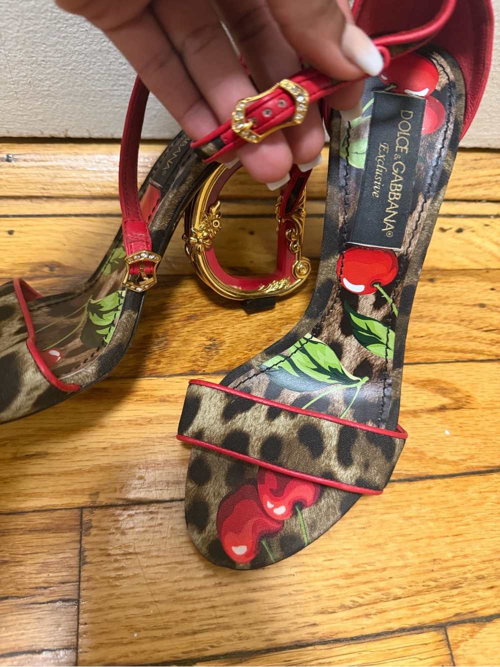 Dolce & Gabbana Red Leopard-Print Ankle-Strap Sandal - Picture 3 of 6